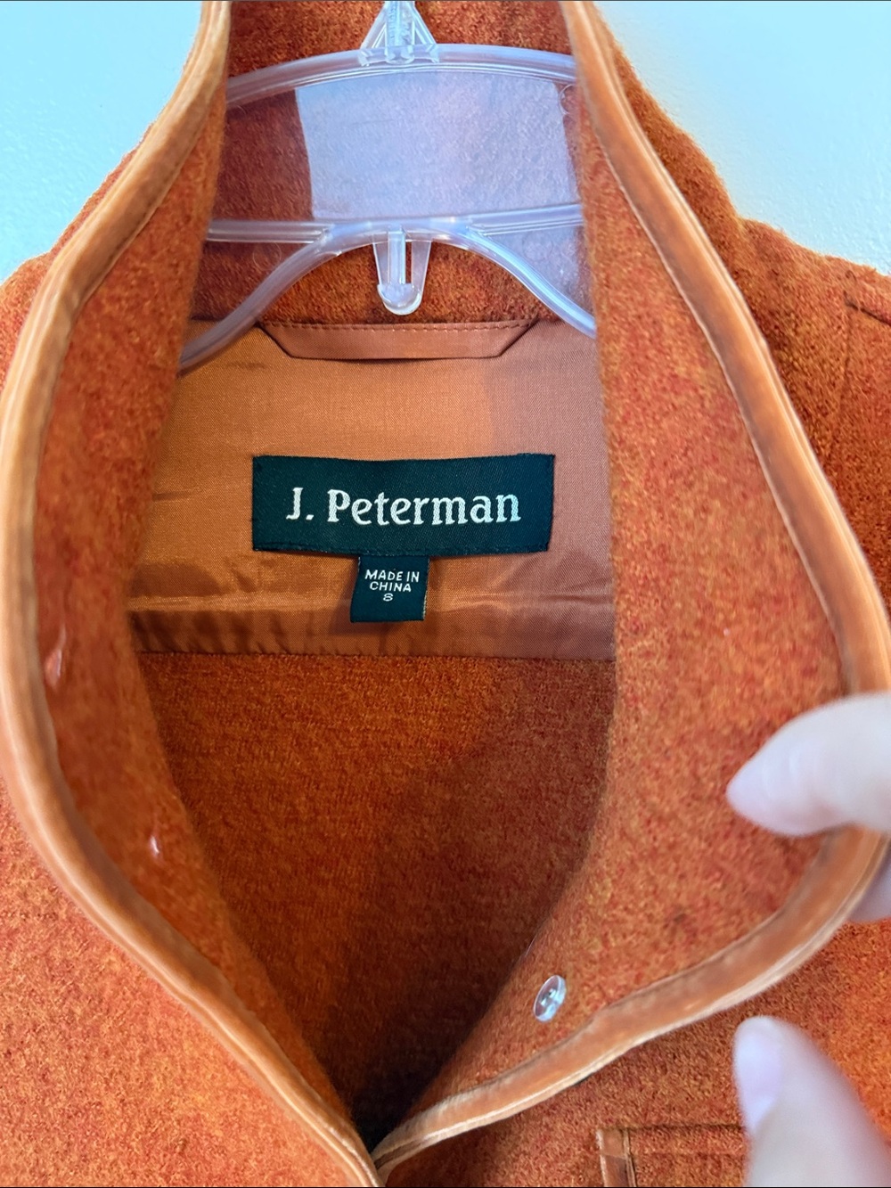 J.Peterman 100% Wool Button Up Coat Jacket Blazer Velvet Piping Orange Rust Sz 8 - Picture 3 of 8